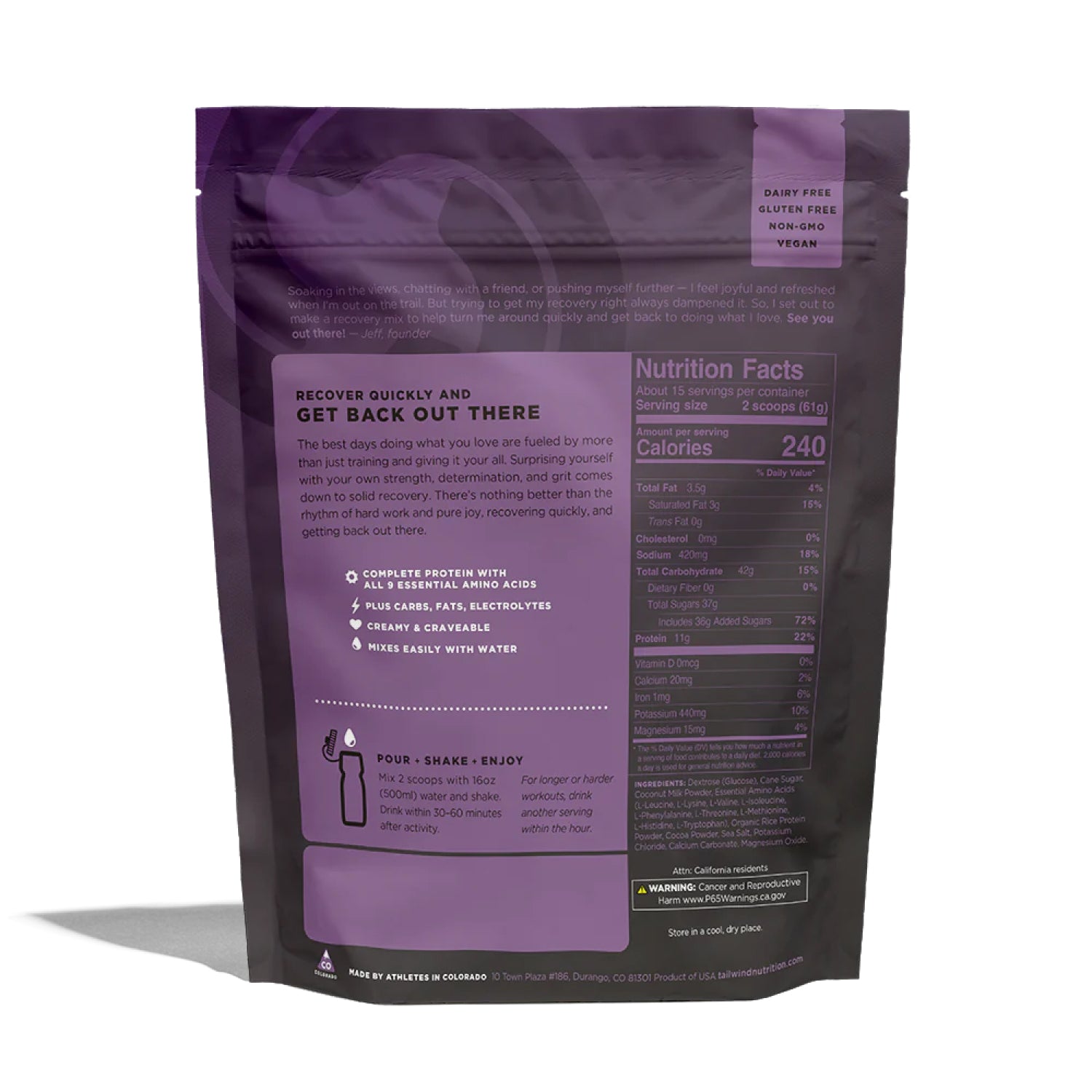 Tailwind Recovery Mix | Recuperación Total con Proteína Completa, Carbohidratos y Electrolitos, 15 Servicios