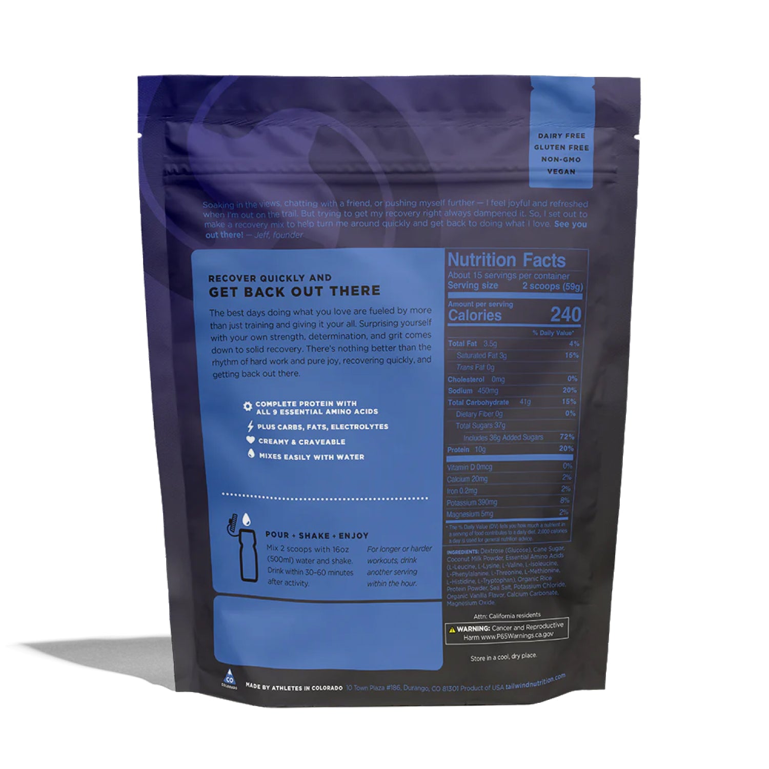 Tailwind Recovery Mix | Recuperación Total con Proteína Completa, Carbohidratos y Electrolitos, 15 Servicios